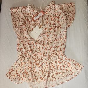 VOY Floral Women's Blouse - Orange and White